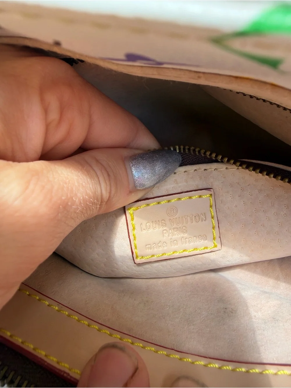 White Multicolor Monogram Satchel with Pom Charm